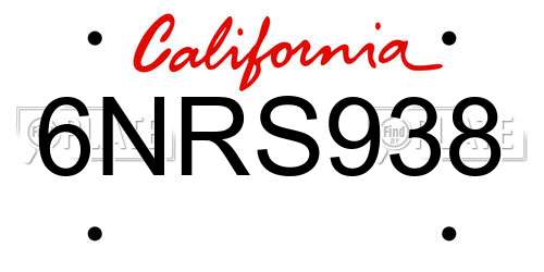 6NRS938 California License Plate