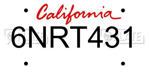 6NRT431 California License Plate