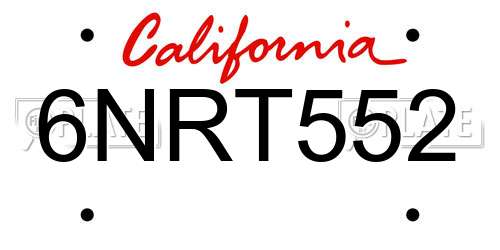 6NRT552 California License Plate
