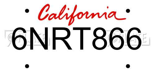 6NRT866 California License Plate