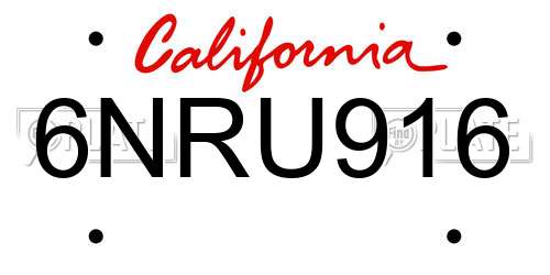 6NRU916 California License Plate