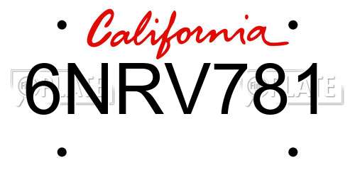 6NRV781 California License Plate