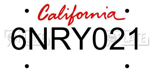 6NRY021 California License Plate