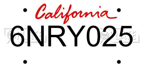 6NRY025 California License Plate