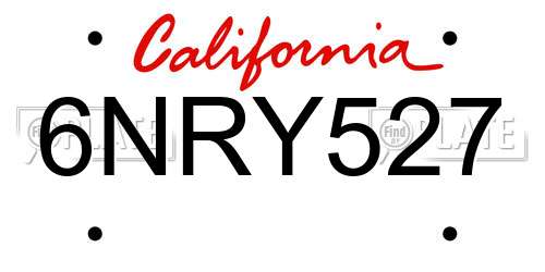 6NRY527 California License Plate
