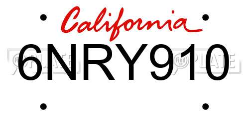 6NRY910 California License Plate