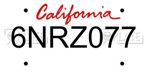 6NRZ077 California License Plate