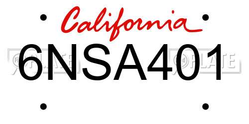 6NSA401 California License Plate