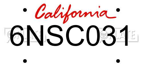 6NSC031 California License Plate