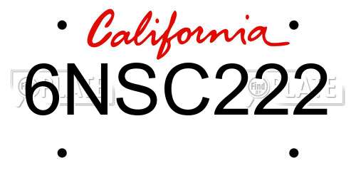 6NSC222 California License Plate