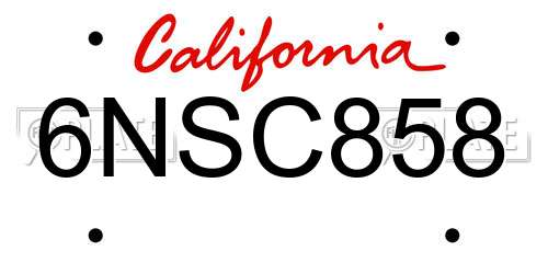 6NSC858 California License Plate