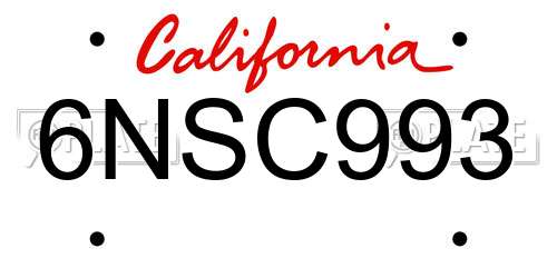 6NSC993 California License Plate