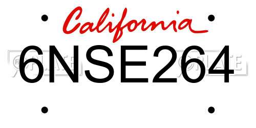 6NSE264 California License Plate