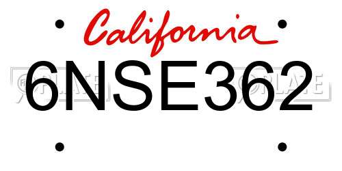 6NSE362 California License Plate