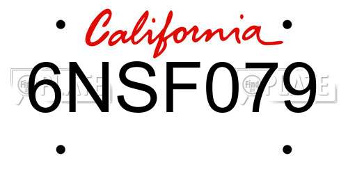 6NSF079 California License Plate