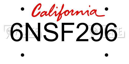 6NSF296 California License Plate