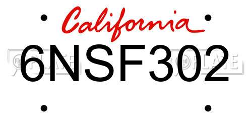 6NSF302 California License Plate