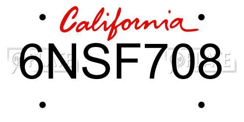 6NSF708 California License Plate