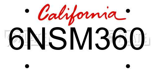 6NSM360 California License Plate