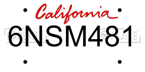 6NSM481 California License Plate