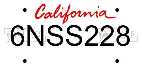 6NSS228 California License Plate
