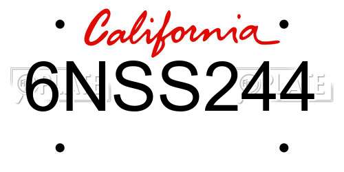 6NSS244 California License Plate