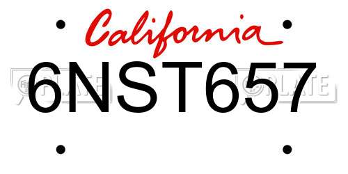 6NST657 California License Plate