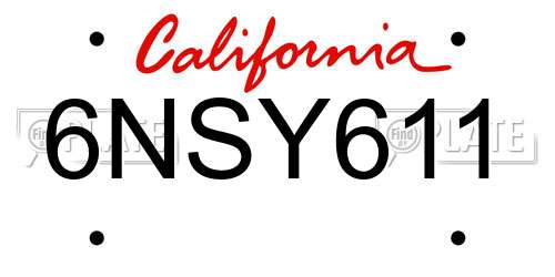 6NSY611 California License Plate