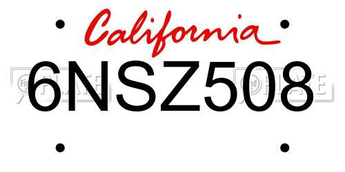 6NSZ508 California License Plate