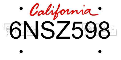 6NSZ598 California License Plate