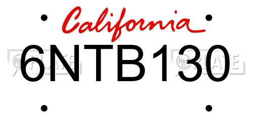 6NTB130 California License Plate