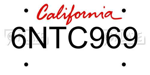6NTC969 California License Plate
