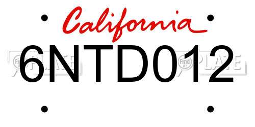 6NTD012 California License Plate