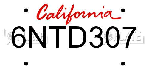 6NTD307 California License Plate
