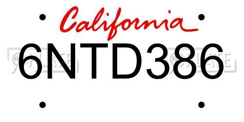 6NTD386 California License Plate