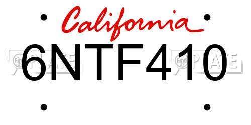 6NTF410 California License Plate