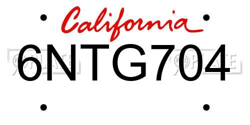 6NTG704 California License Plate