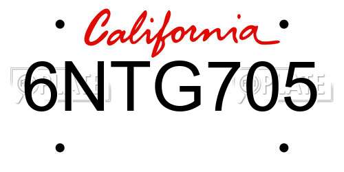 6NTG705 California License Plate