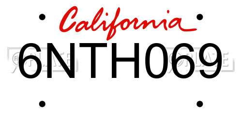 6NTH069 California License Plate