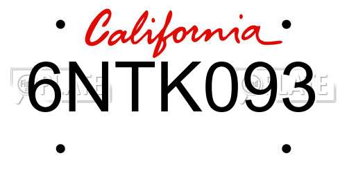 6NTK093 California License Plate