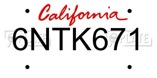 6NTK671 California License Plate