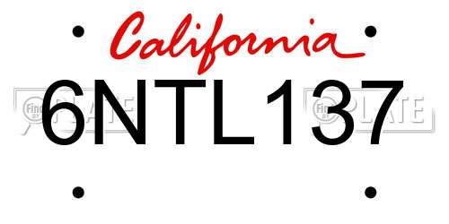 6NTL137 California License Plate