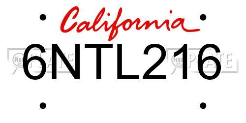 6NTL216 California License Plate