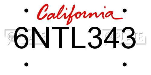 6NTL343 California License Plate