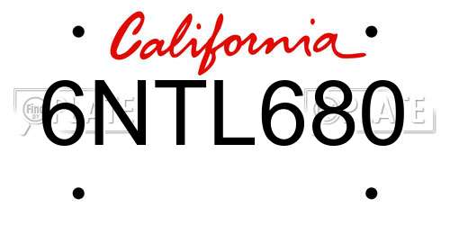 6NTL680 California License Plate