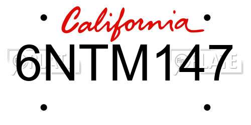 6NTM147 California License Plate