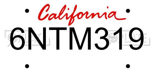 6NTM319 California License Plate