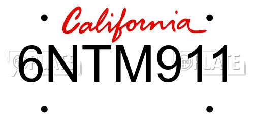 6NTM911 California License Plate