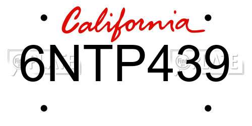 6NTP439 California License Plate