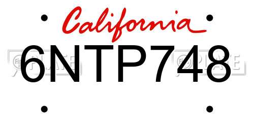 6NTP748 California License Plate